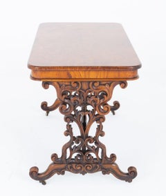 Victorian Stretcher Table Burr Walnut Side 1860
