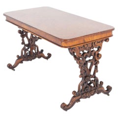 Victorian Stretcher Table Burr Walnut Side 1860