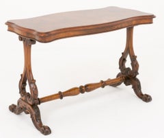 Victorian Stretcher Table Burr Walnut Side Tables 1860