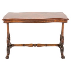 Victorian Stretcher Table Burr Walnut Side Tables 1860