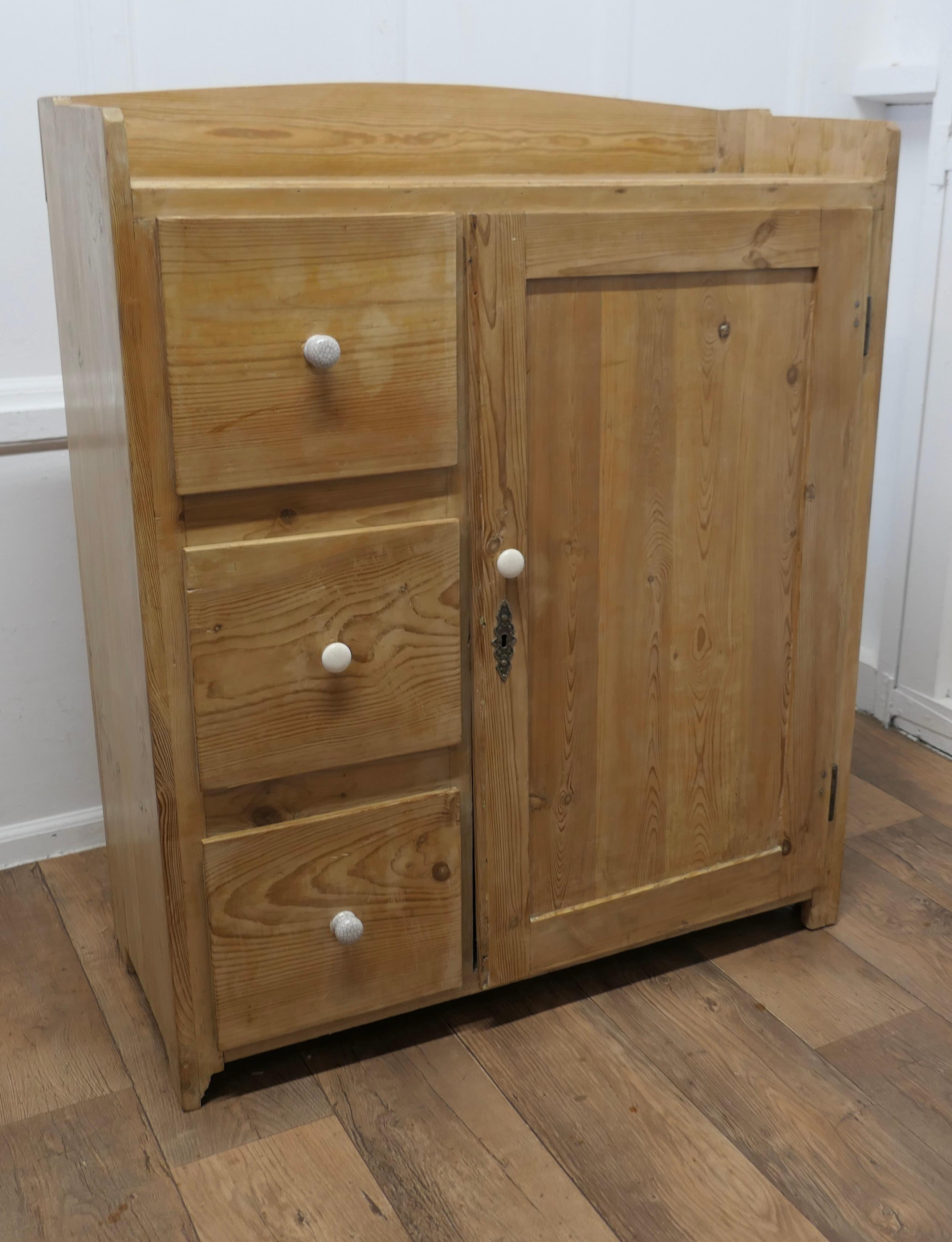 Arts and Crafts Victorian Stripped Pine Greeting Station Cupboard     For Sale