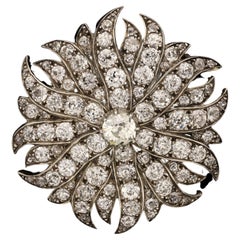 Victorian Stunning Antique Diamond Sun Burst Brooch Circa 1880s