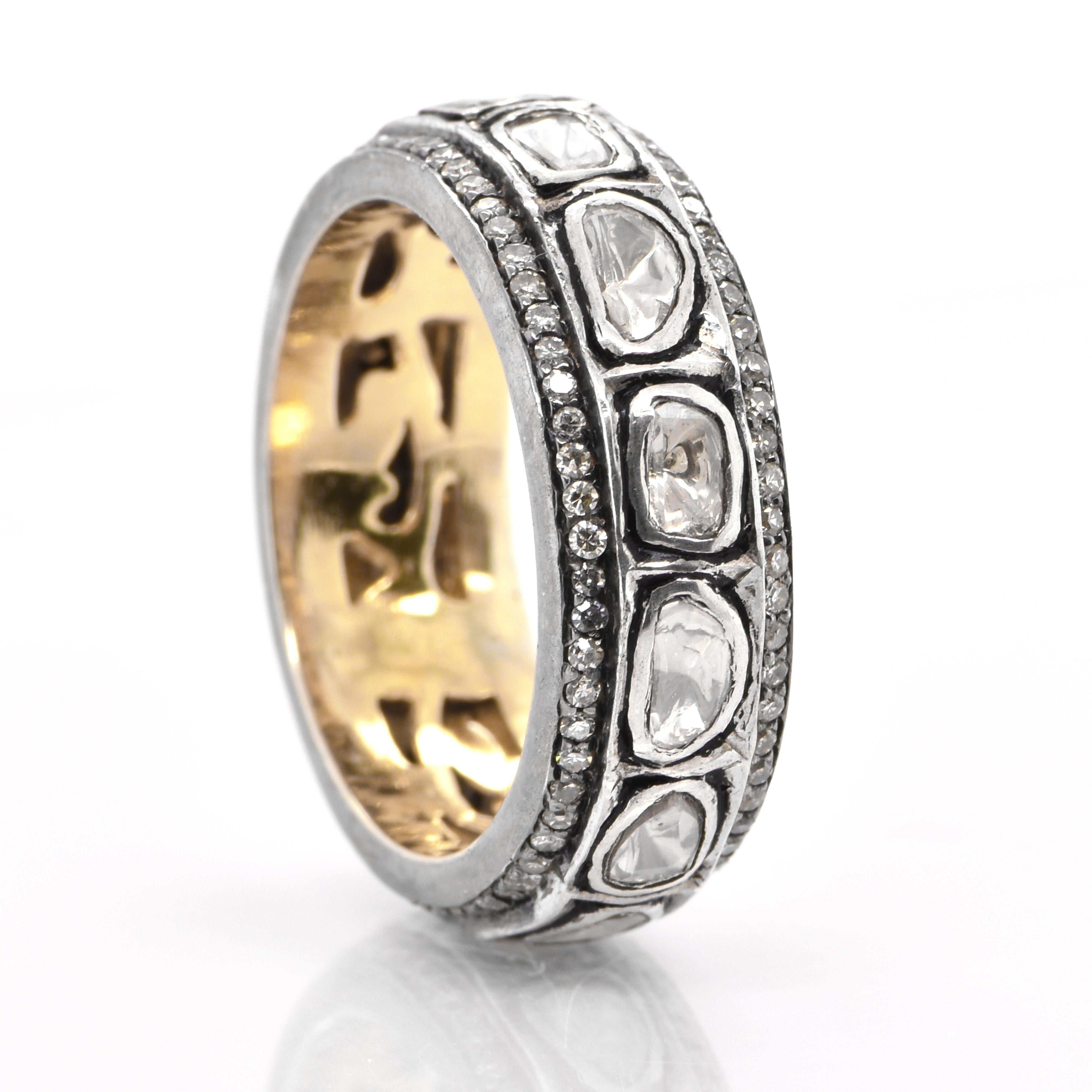A stunning Victorian Style Full Eternity ring featuring a total of 0.65 Carats of Polki Diamonds as well as 0.45 Carats of Accent Diamonds set in Silver and Gold. Diamonds have been adorned and cherished throughout human history and date back to