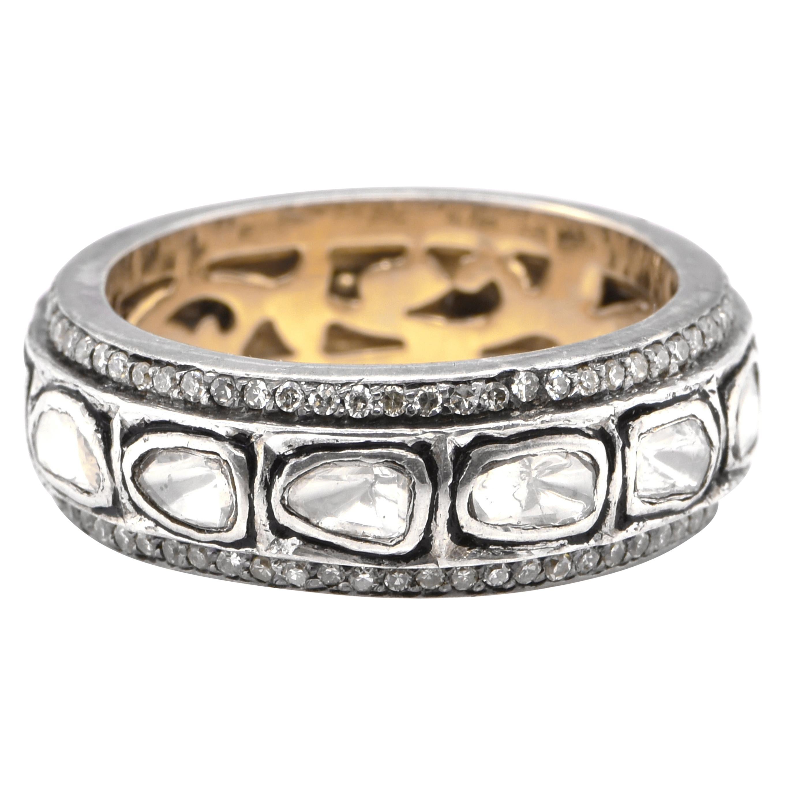 Victorian Style, 0.65 Carat Polki Diamonds Full Eternity Ring Set in Silver&Gold