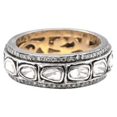 Antique Victorian Style, 0.65 Carat Polki Diamonds Full Eternity Ring Set in Silver&Gold