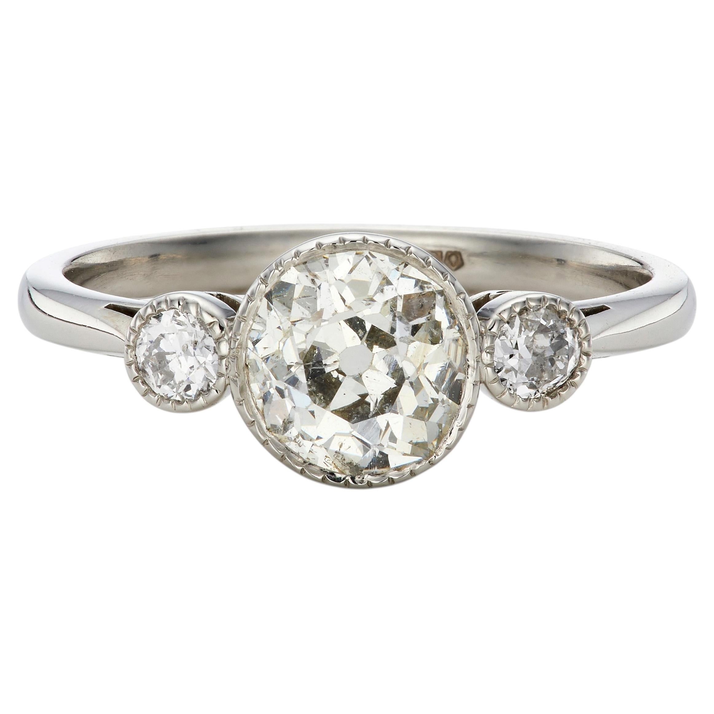 Victorian-style 1.20ct Diamond Three Stone Engagement Ring in Platinum For Sale
