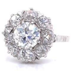 Victorian Style 1.32 Carat Old European Cut Diamond Platinum Cluster Ring