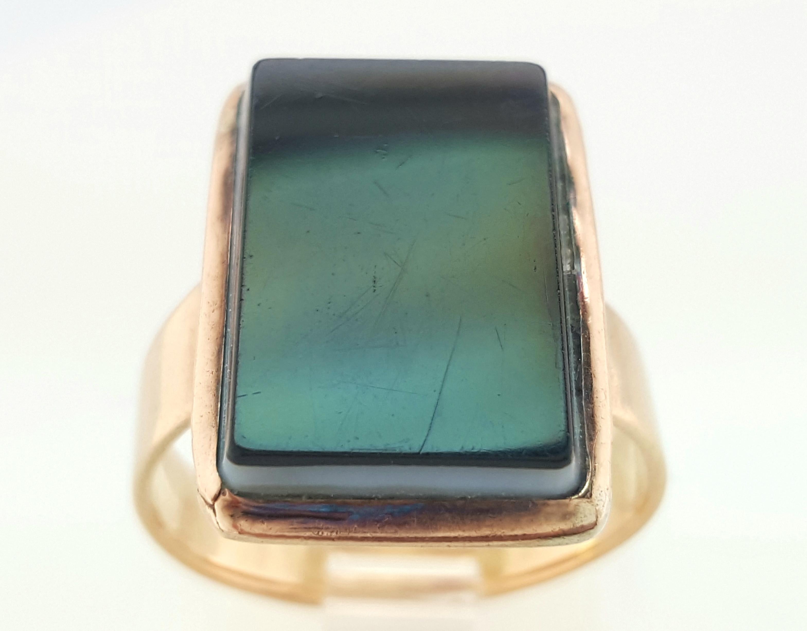 Victorian Style 14 Karat Rose Gold Hardstone Bezel Set Ring For Sale 3