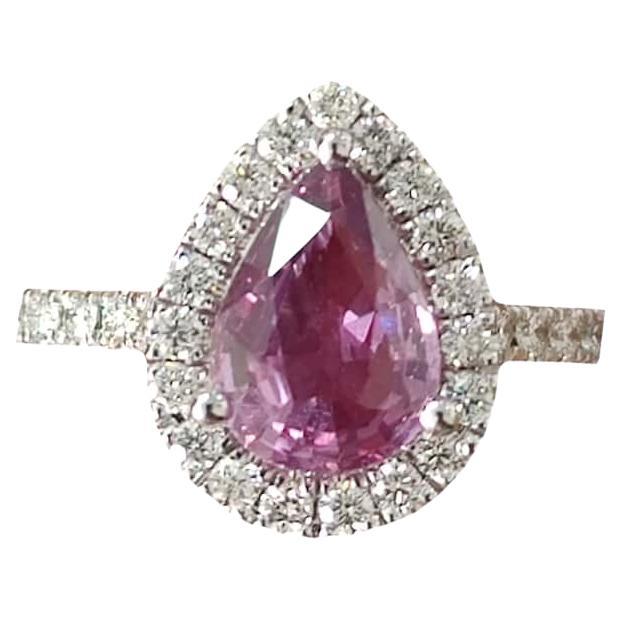 Victorian Style 1.41 Carat Pear Shape Unheated Purple Sapphire Ring in 14k Gold