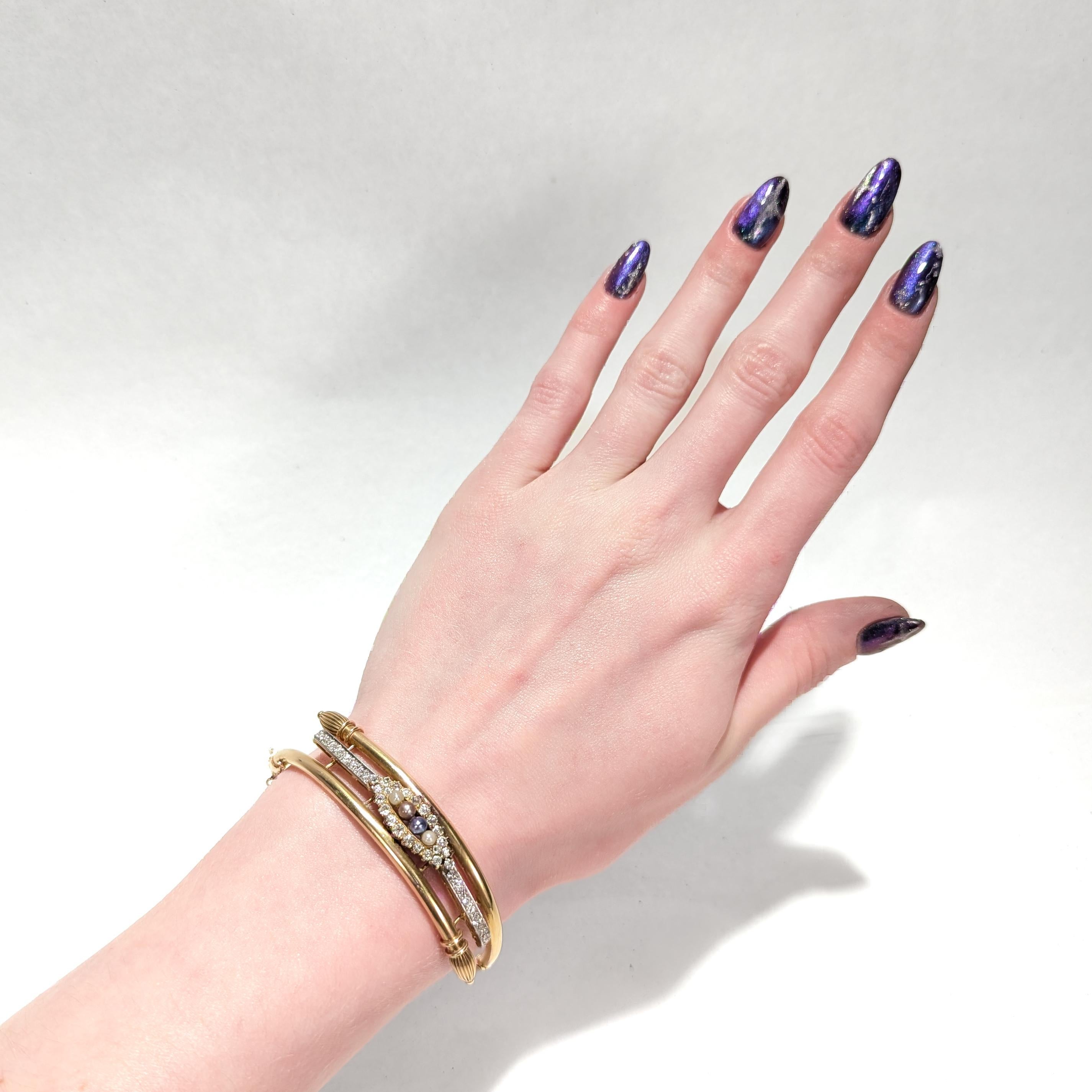 Pulsera Bypass Estilo Victoriano Oro 14K, Diamantes y Perlas en venta 5