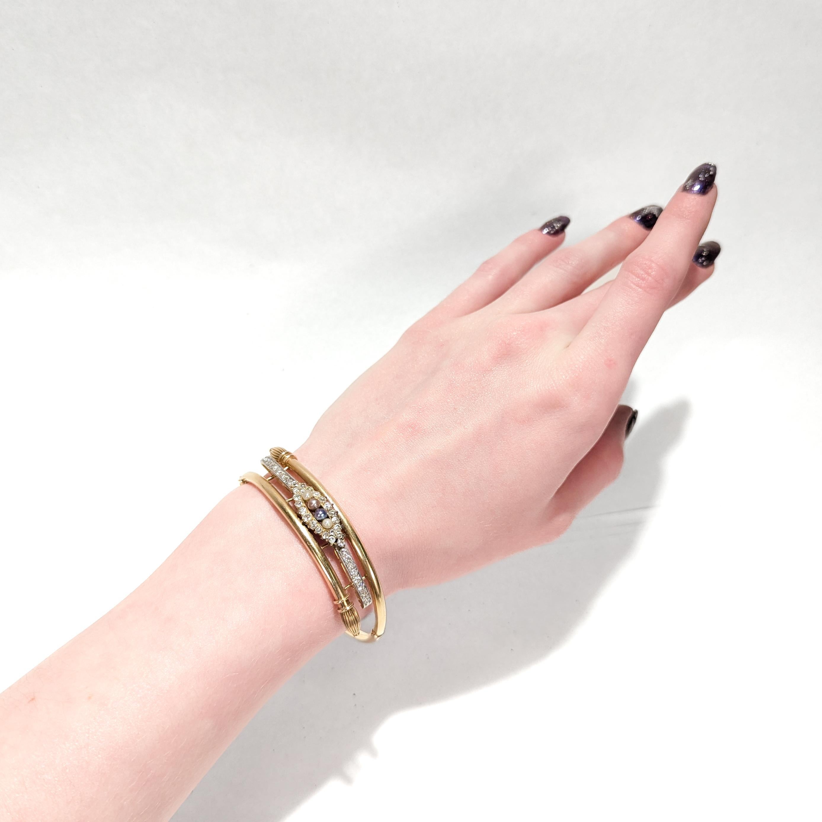 Pulsera Bypass Estilo Victoriano Oro 14K, Diamantes y Perlas en venta 6