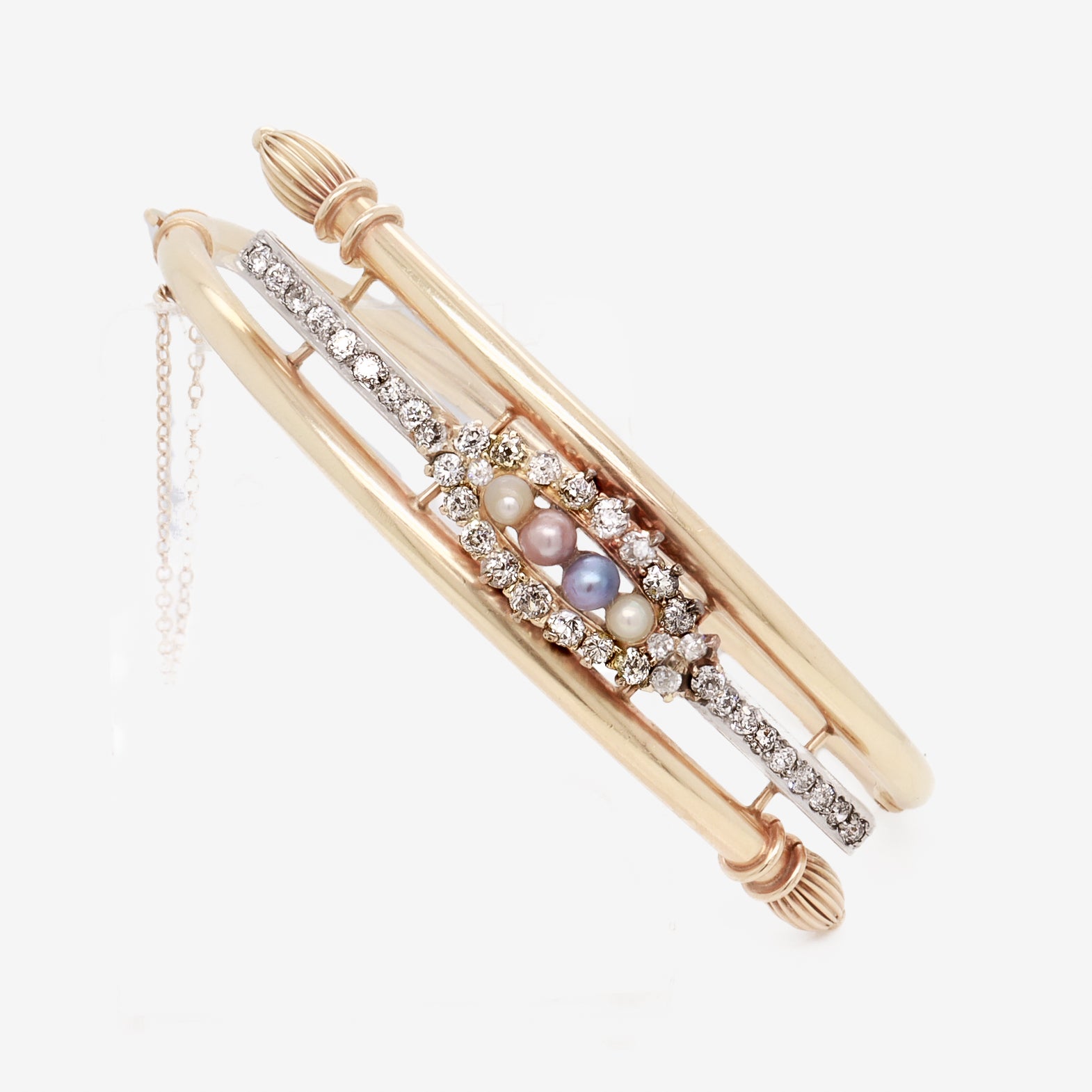 Pulsera Bypass Estilo Victoriano Oro 14K, Diamantes y Perlas Corte europeo antiguo en venta