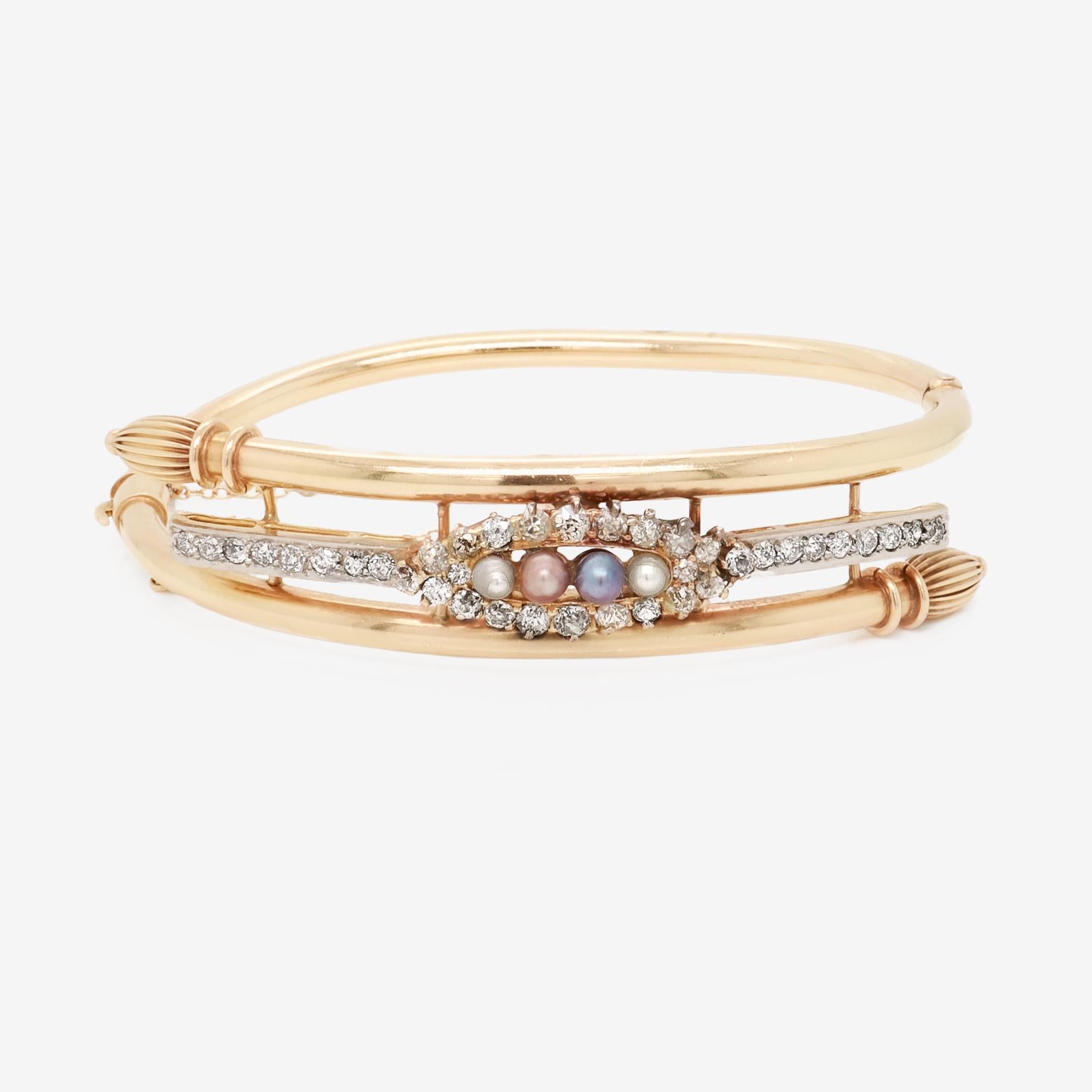 Pulsera Bypass Estilo Victoriano Oro 14K, Diamantes y Perlas en Bueno estado para la venta en Philadelphia, PA