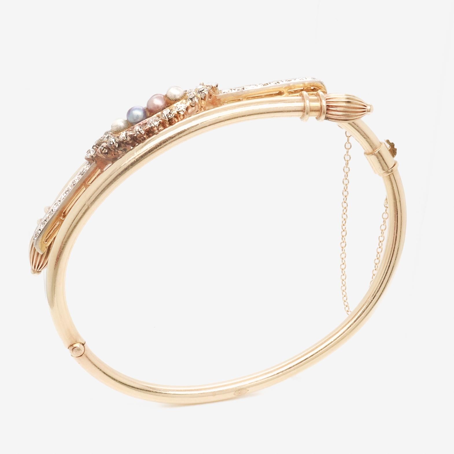 De las mujeres Pulsera Bypass Estilo Victoriano Oro 14K, Diamantes y Perlas en venta