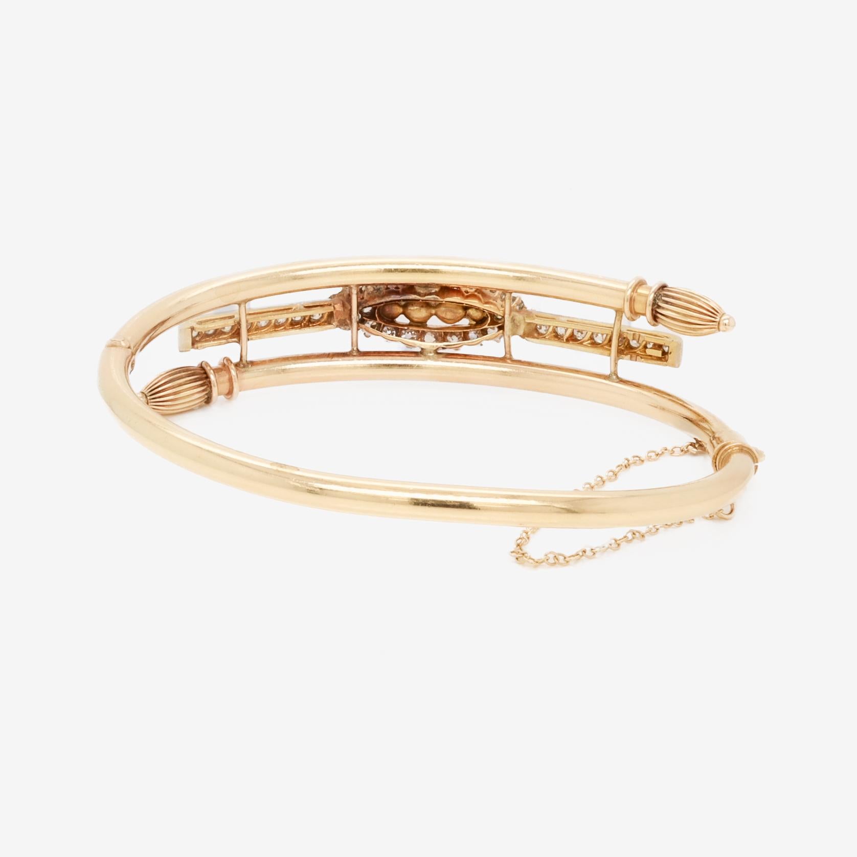 Pulsera Bypass Estilo Victoriano Oro 14K, Diamantes y Perlas en venta 2