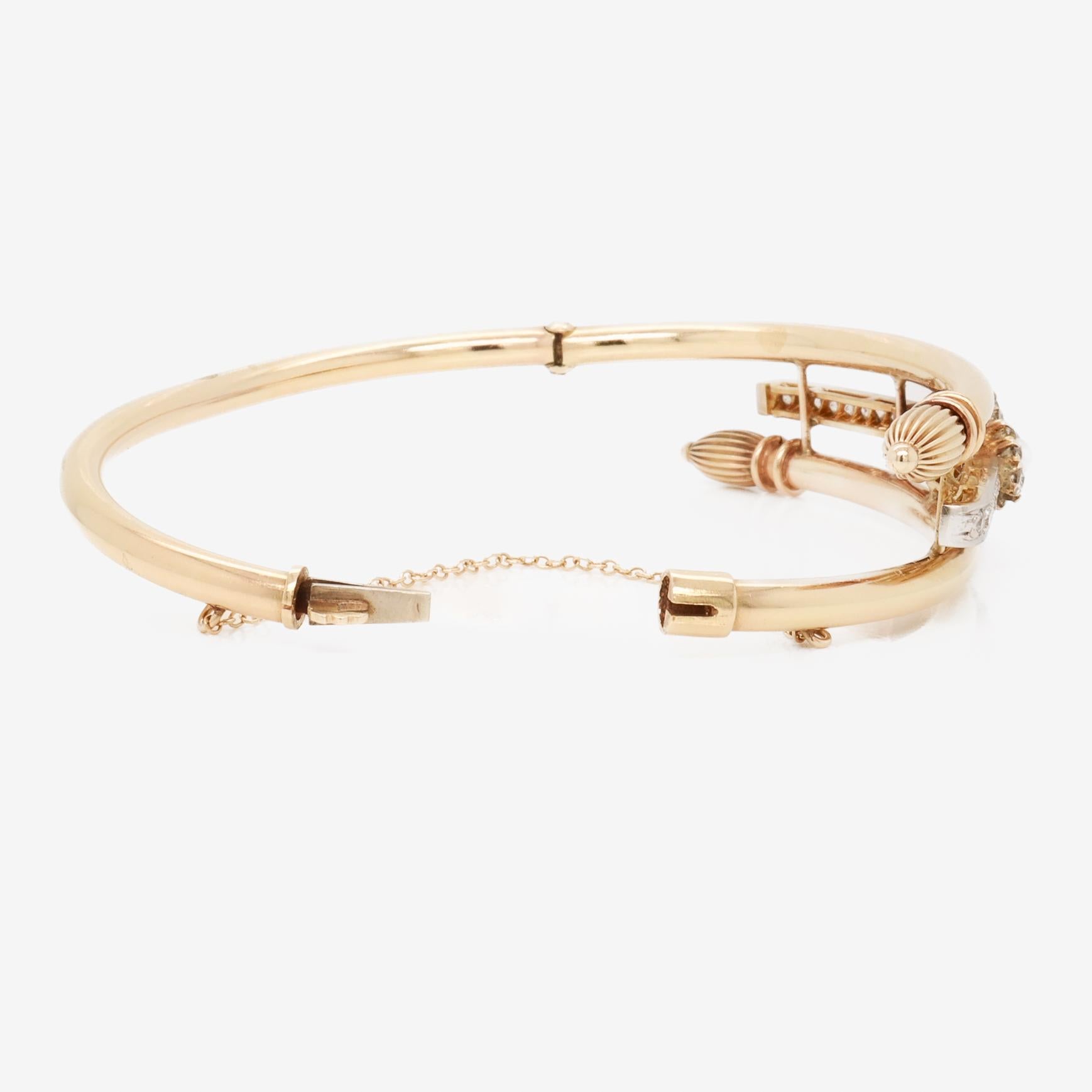 Pulsera Bypass Estilo Victoriano Oro 14K, Diamantes y Perlas en venta 4