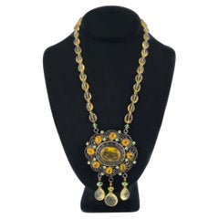 Collana in oro placcato 14K in stile vittoriano con ciondolo in quarzo e peridoto