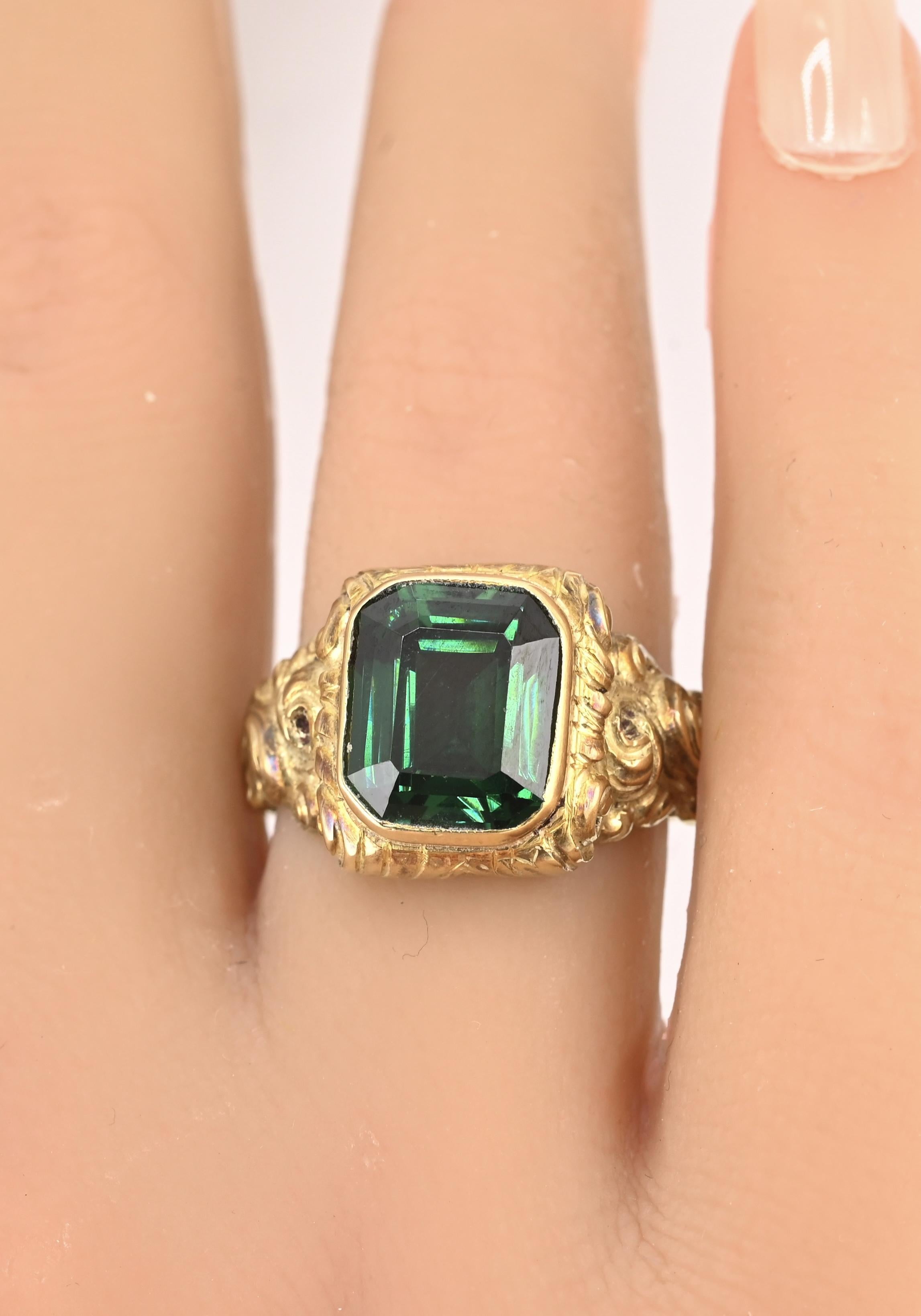 14K Goldring im viktorianischen Stil mit GIA zertifiziertem grünem Spinell im Angebot 5