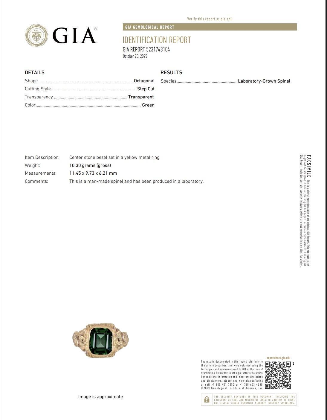 14K Goldring im viktorianischen Stil mit GIA zertifiziertem grünem Spinell im Angebot 6