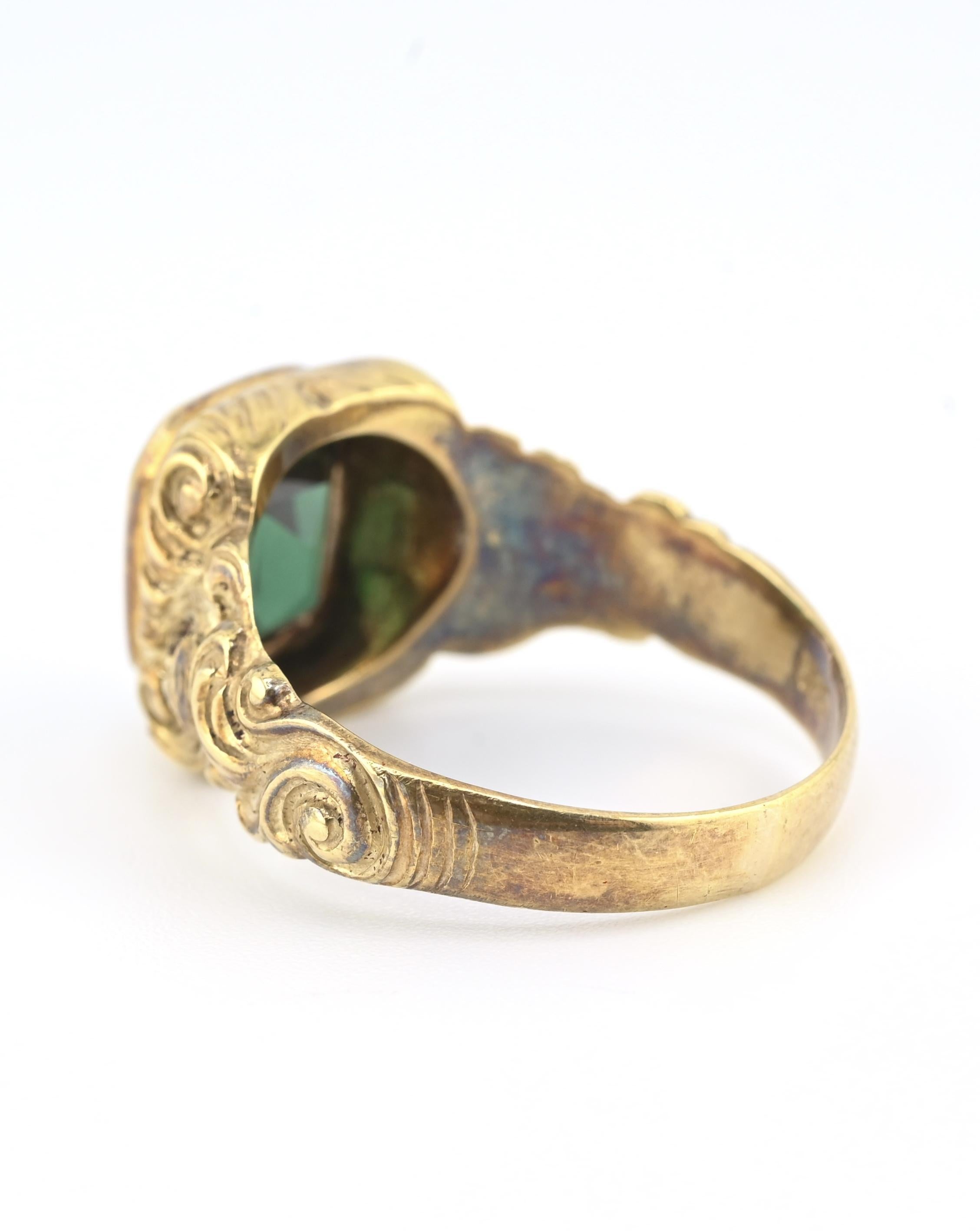 14K Goldring im viktorianischen Stil mit GIA zertifiziertem grünem Spinell (Achteckschliff) im Angebot