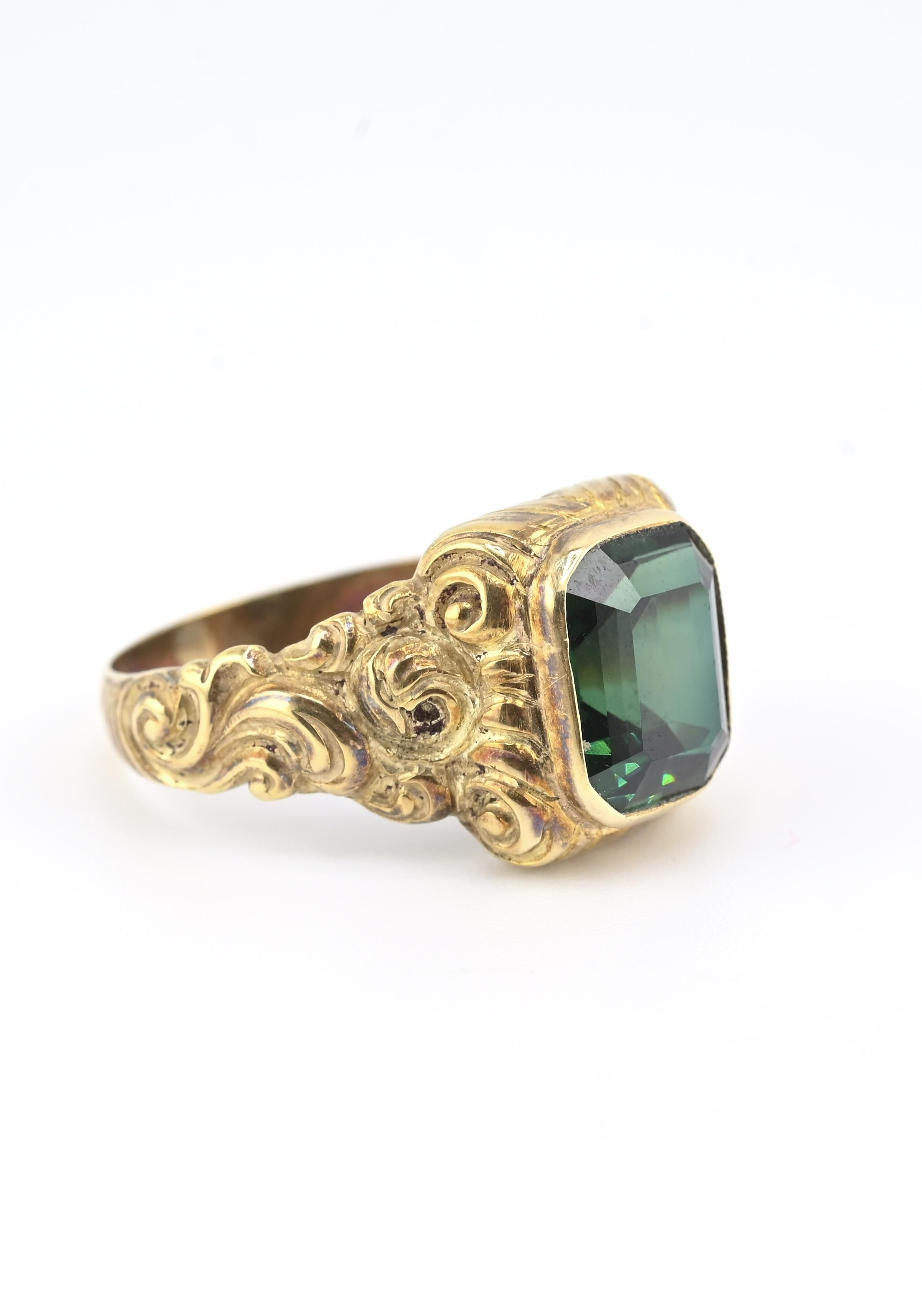 14K Goldring im viktorianischen Stil mit GIA zertifiziertem grünem Spinell im Angebot 2