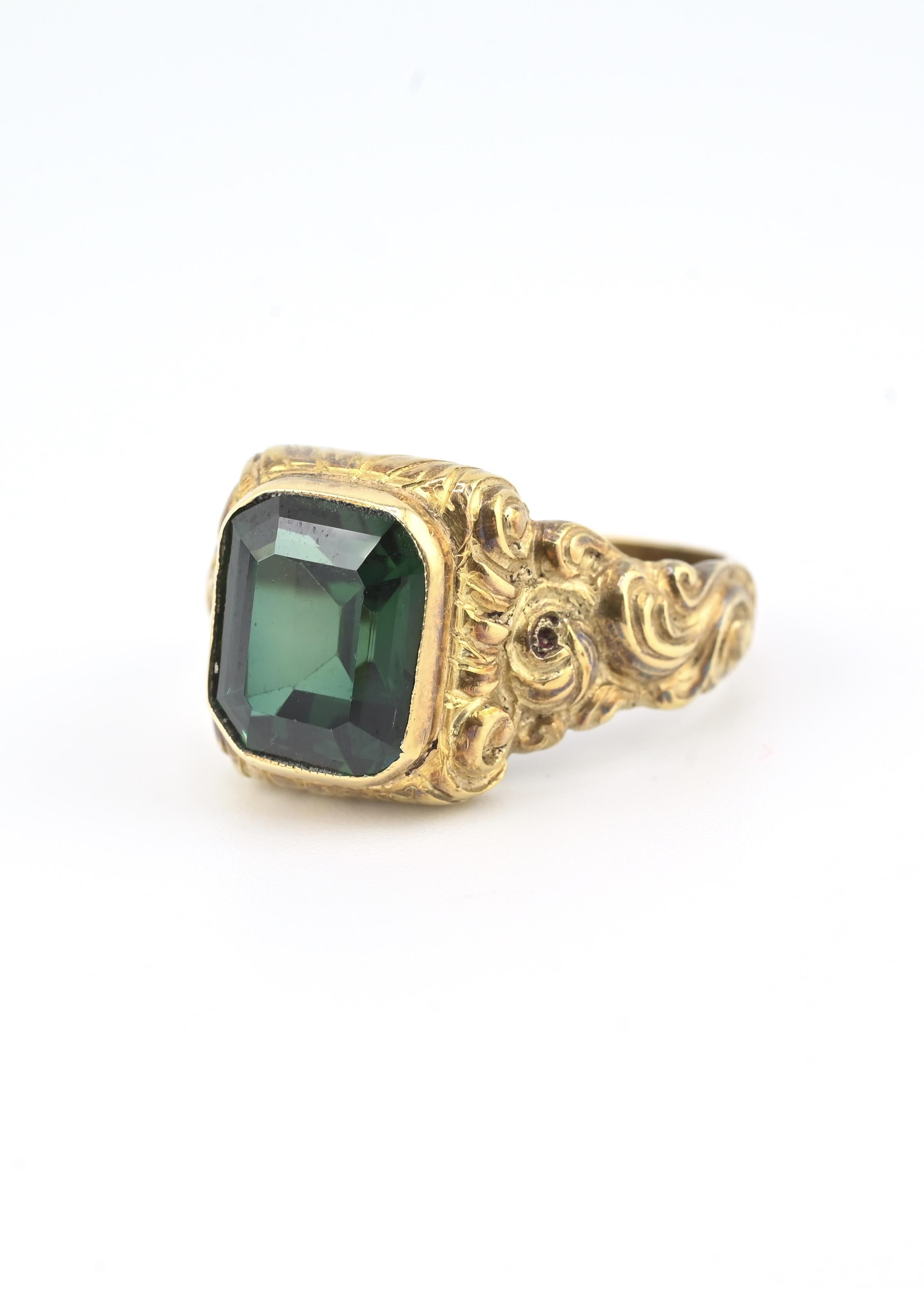 14K Goldring im viktorianischen Stil mit GIA zertifiziertem grünem Spinell im Angebot 3