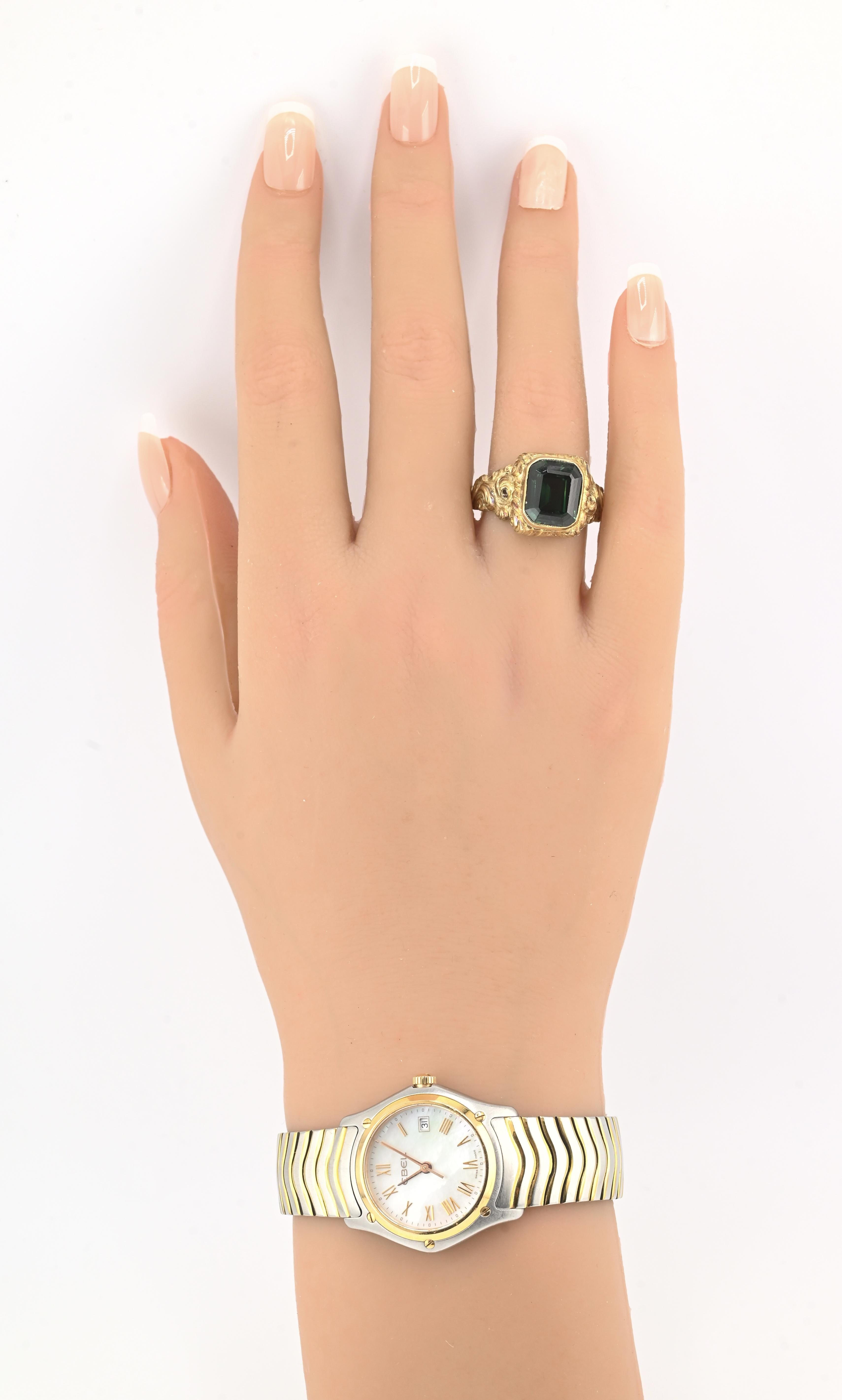 14K Goldring im viktorianischen Stil mit GIA zertifiziertem grünem Spinell im Angebot 4