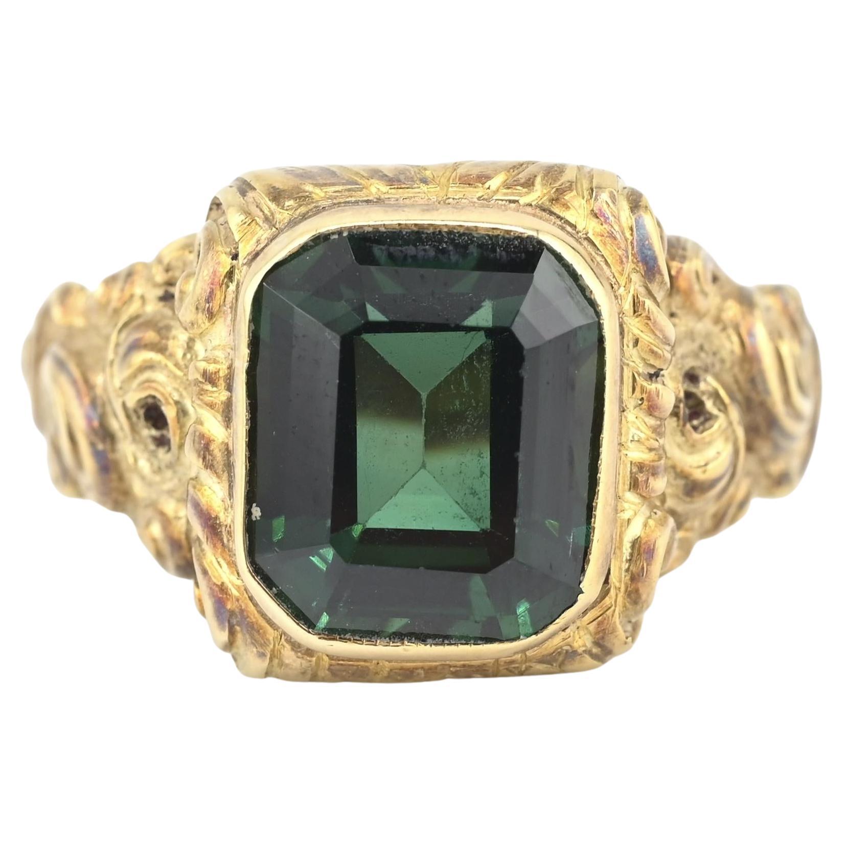 14K Goldring im viktorianischen Stil mit GIA zertifiziertem grünem Spinell im Angebot