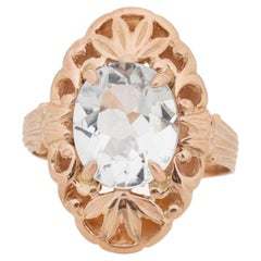 Victorian Style 14K Rose Gold 4 Ct Aquamarine Shield Ring w/ Russian Hallmarks