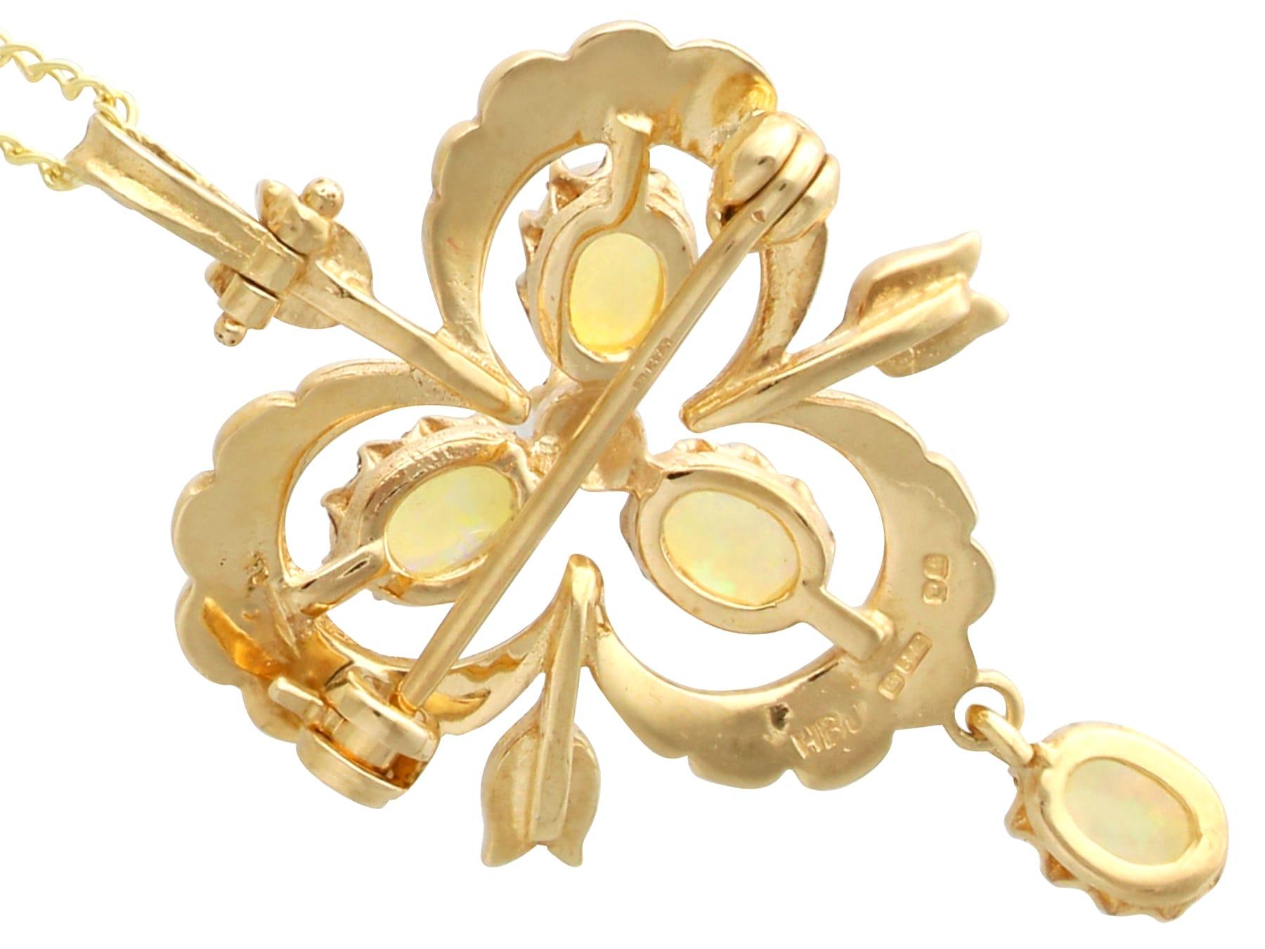 Pendentif/Broche de style victorien en or jaune 9 carats avec opale, perle et diamants de 1,60 carat en vente 2