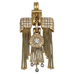 Vintage Victorian Style 18 Karat Yellow Gold Diamond Tassel Pendant Necklace