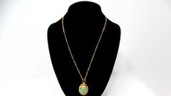 Victorian Style 18k Gold Plated Green Stone Pendant Necklace