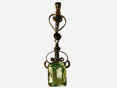 Victorian Style 18K Yellow Gold Light Green Topaz Small Pendant