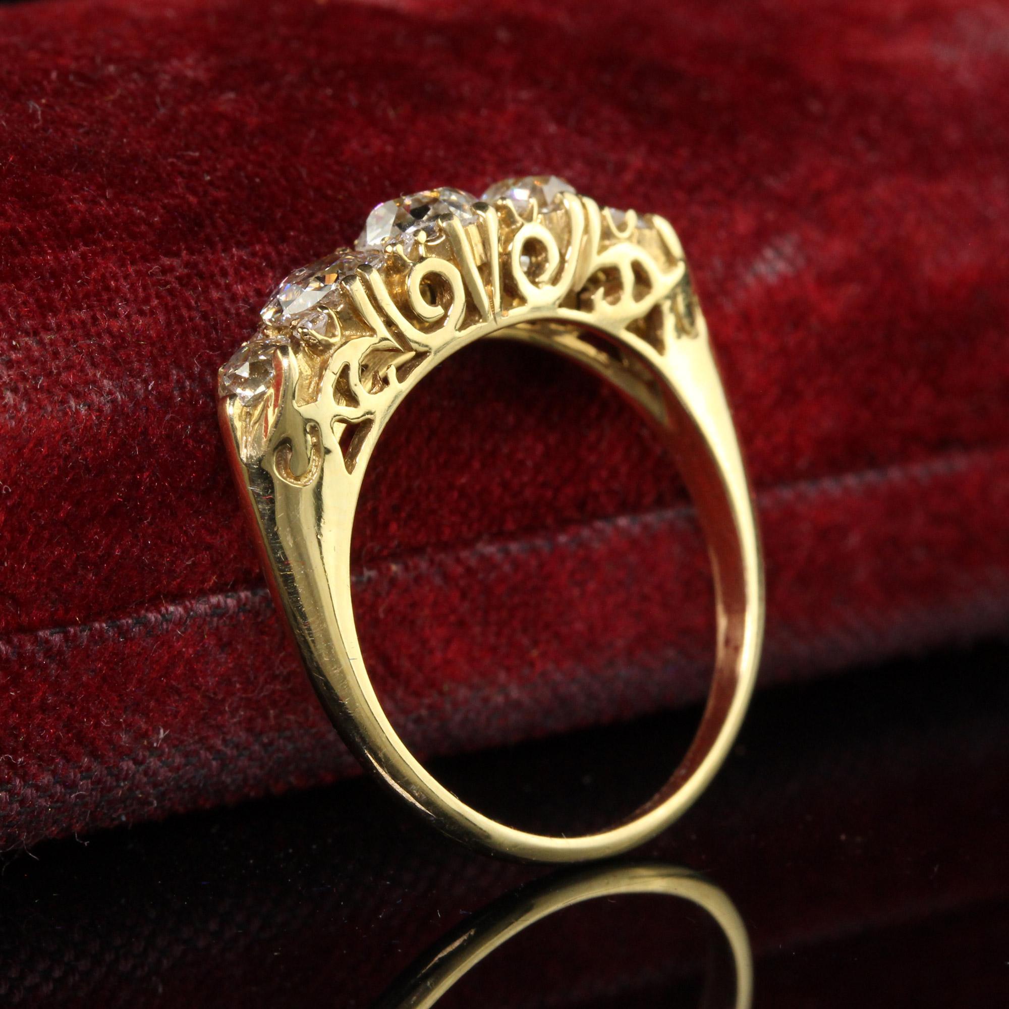 Old Mine Cut Victorian Style 18K Yellow Gold Old Mine Diamond Five Stone Ring