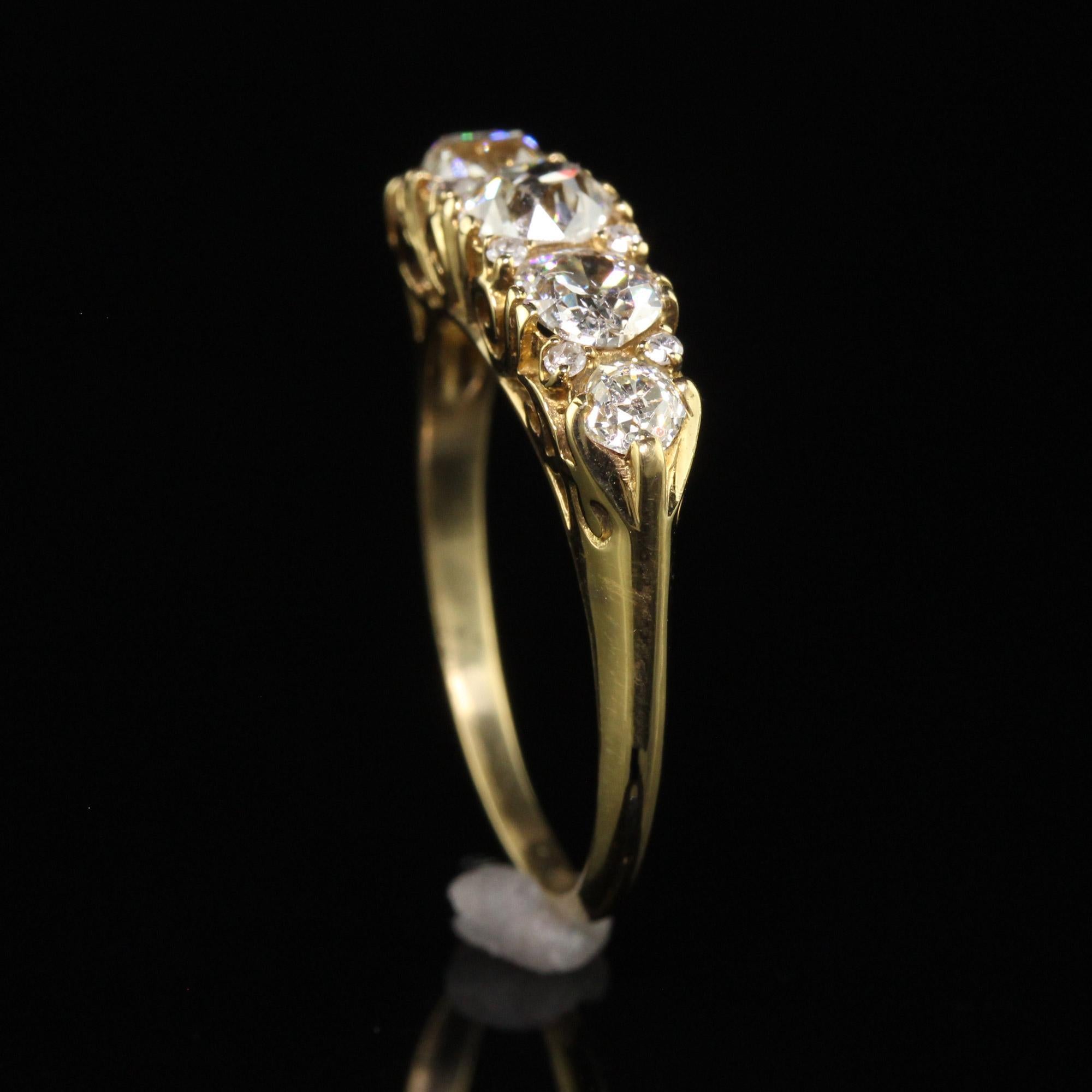 Victorian Style 18K Yellow Gold Old Mine Diamond Five Stone Ring 1