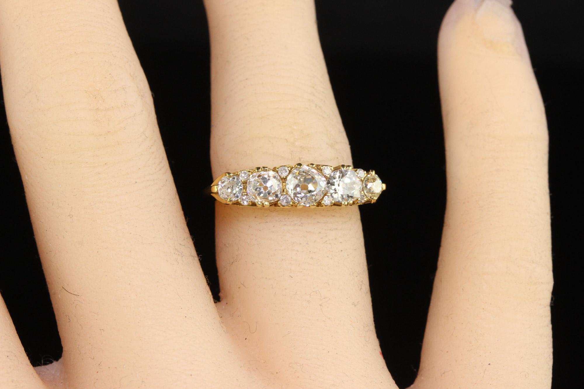 Victorian Style 18K Yellow Gold Old Mine Diamond Five Stone Ring For Sale 2