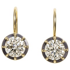 Pendientes de gota de oro amarillo de 14 quilates con diamante redondo de 2 quilates de estilo victoriano