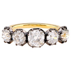 Anello a cinque pietre in oro giallo 18K con diamante Old Mine da 2,16 carati in stile vittoriano