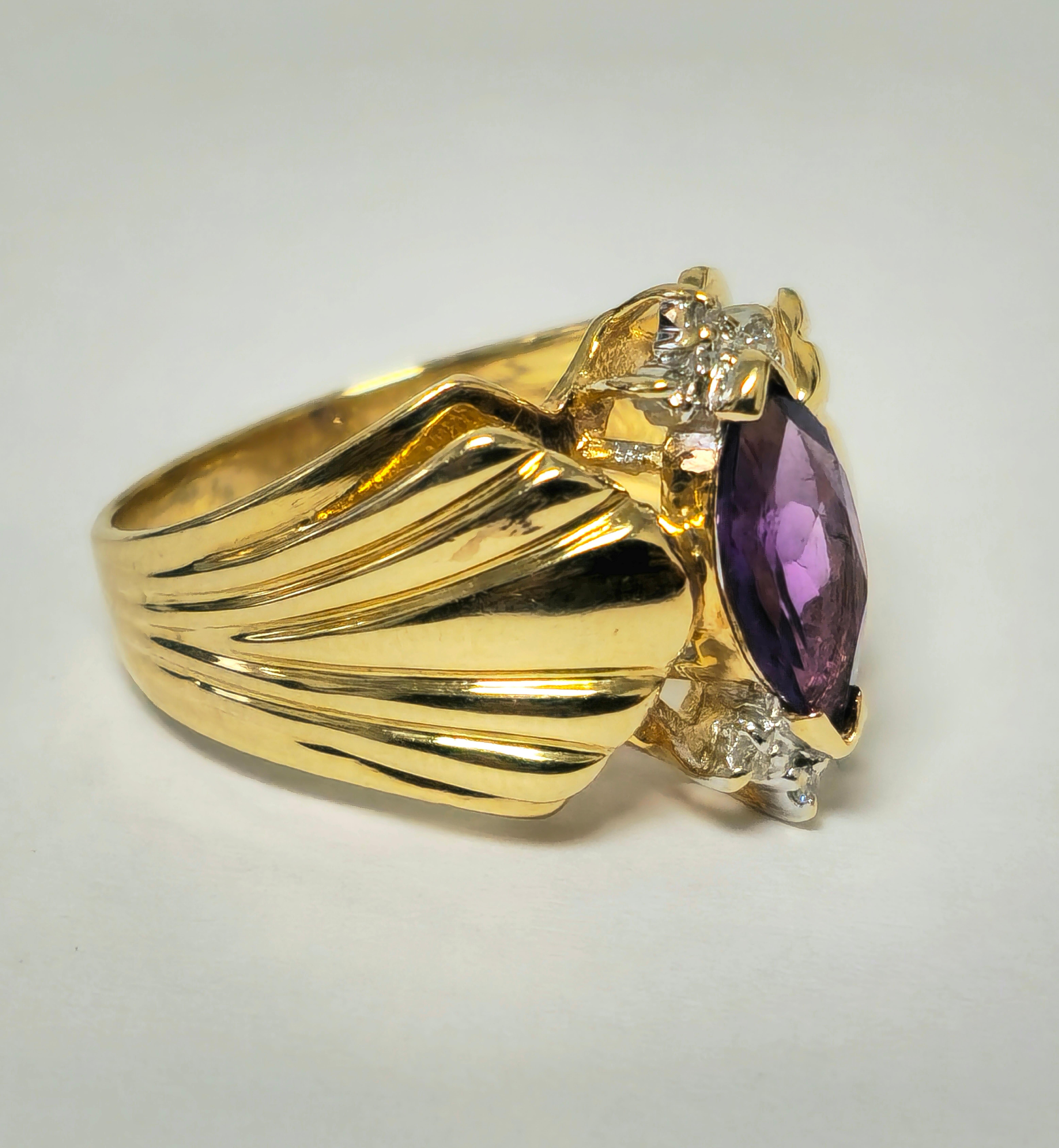 Round Cut Victorian Style 2.30 Carat Amethyst & Diamond Cocktail Ring 14k Gold For Sale