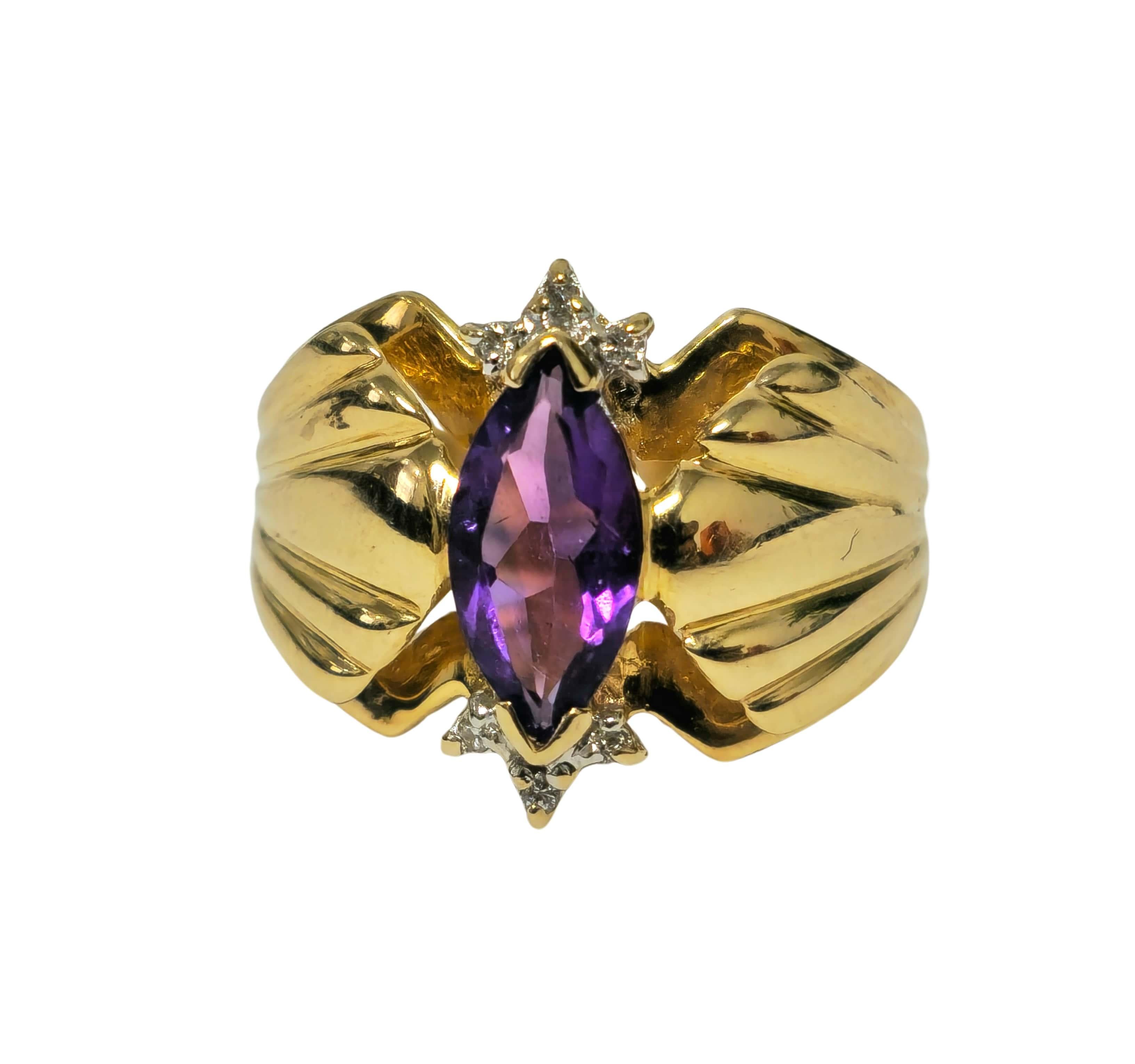 Round Cut Victorian Style 2.30 Carat Amethyst & Diamond Cocktail Ring 14k Gold For Sale