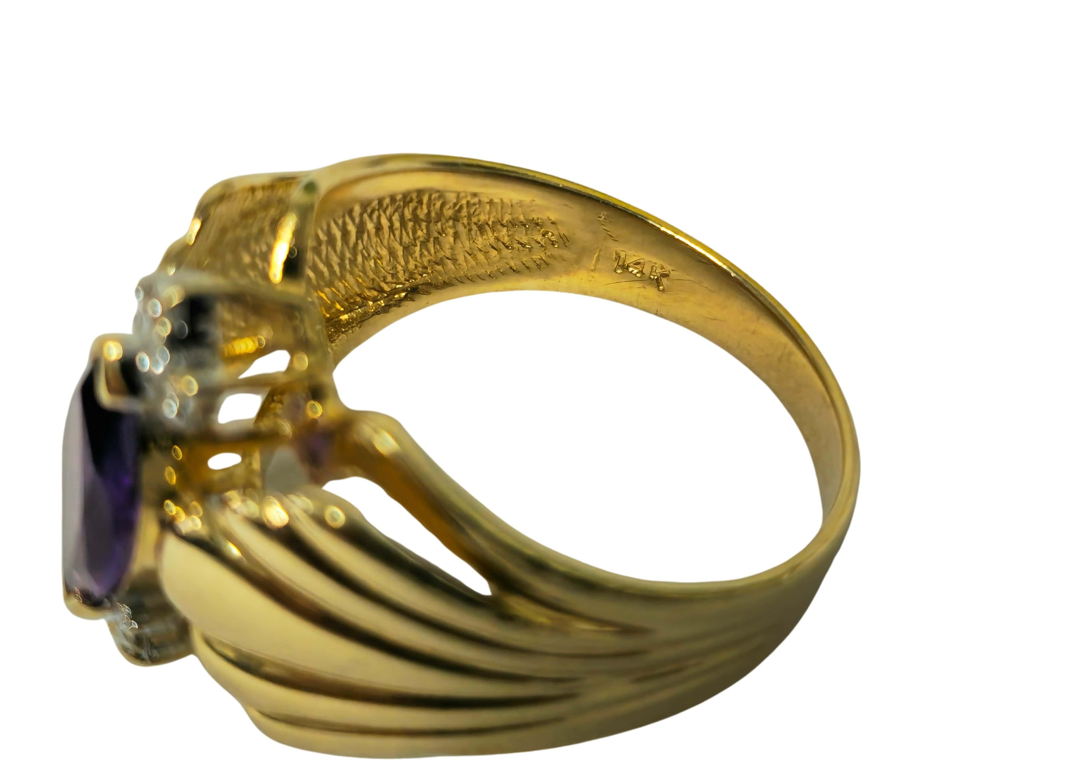 Victorian Style 2.30 Carat Amethyst & Diamond Cocktail Ring 14k Gold In Excellent Condition For Sale In Miami, FL