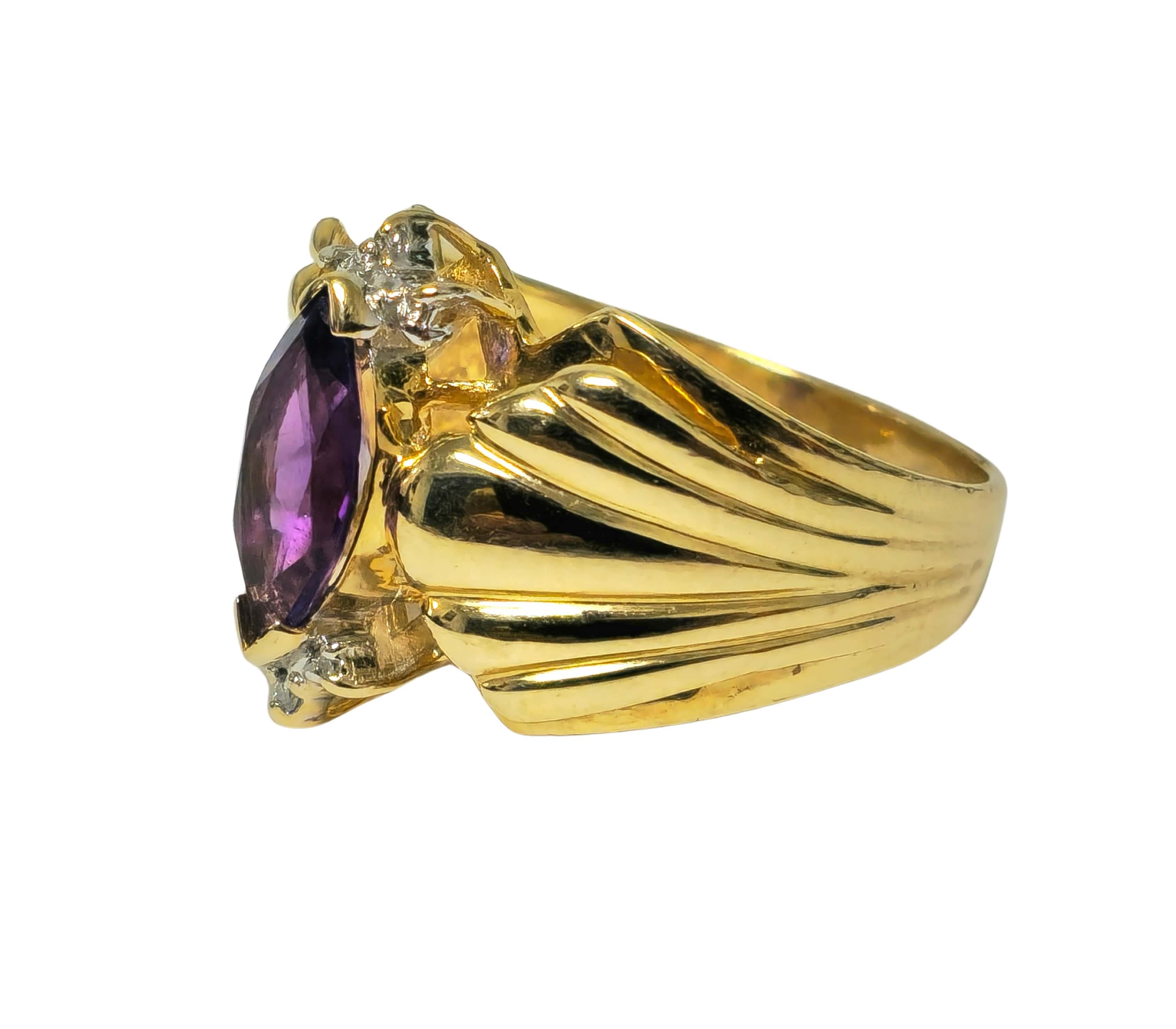 Women's Victorian Style 2.30 Carat Amethyst & Diamond Cocktail Ring 14k Gold For Sale