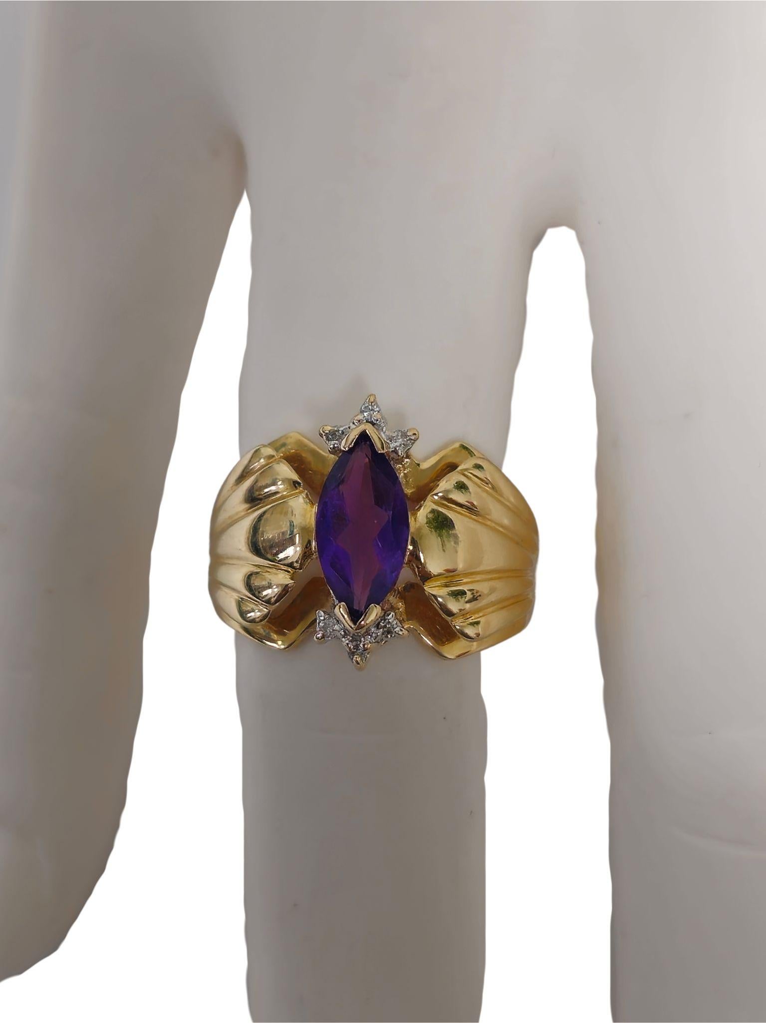 Victorian Style 2.30 Carat Amethyst & Diamond Cocktail Ring 14k Gold For Sale 1