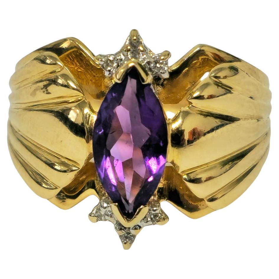 Victorian Style 2.30 Carat Amethyst & Diamond Cocktail Ring 14k Gold
