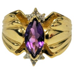 Victorian Style 2.30 Carat Amethyst & Diamond Cocktail Ring 14k Gold