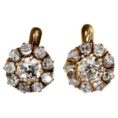 Pendientes en racimo de oro amarillo de 18 quilates con diamantes de 3 quilates de estilo victoriano