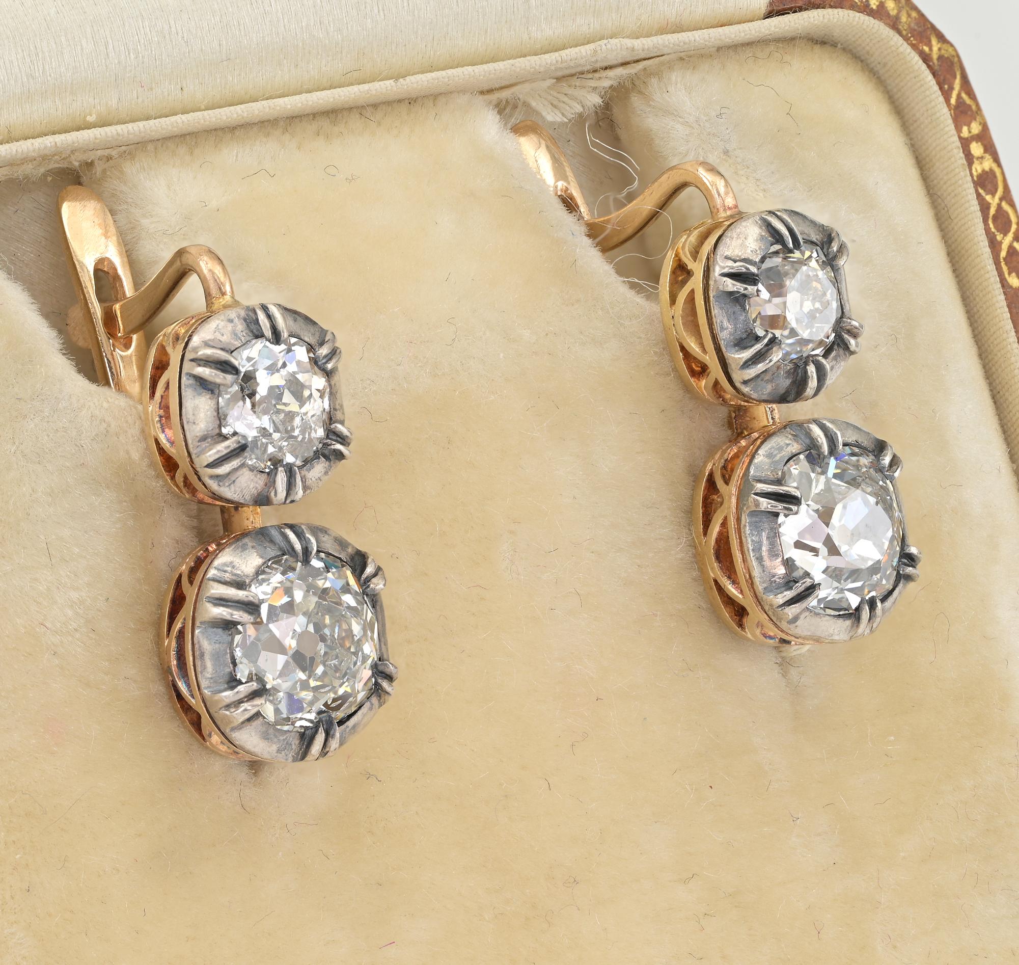 Viktorianische 3,00 Karat Minen-Diamant-Ohrringe im viktorianischen Stil (Alteuropäischer Brillantschliff) im Angebot