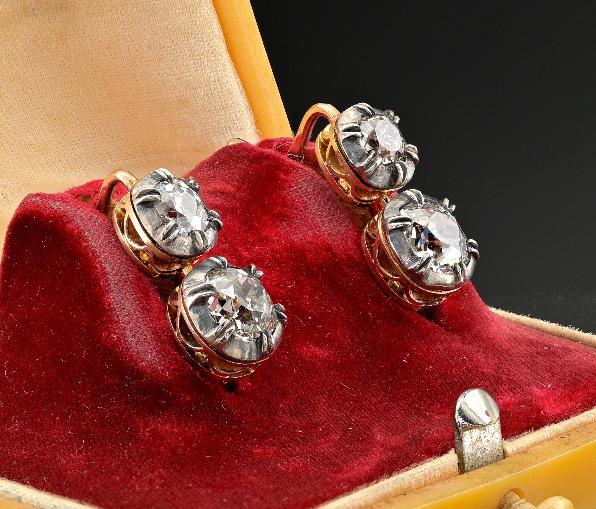 Viktorianische 3,00 Karat Minen-Diamant-Ohrringe im viktorianischen Stil im Zustand „Gut“ im Angebot in Napoli, IT
