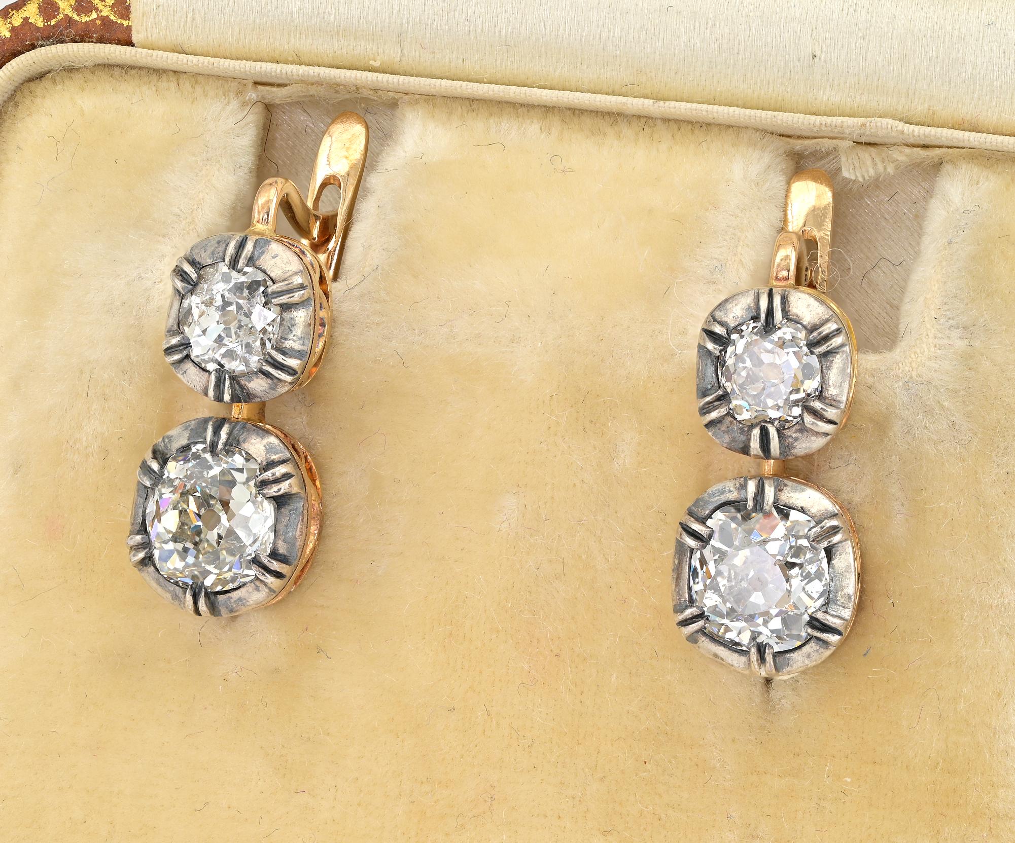Viktorianische 3,00 Karat Minen-Diamant-Ohrringe im viktorianischen Stil für Damen oder Herren im Angebot