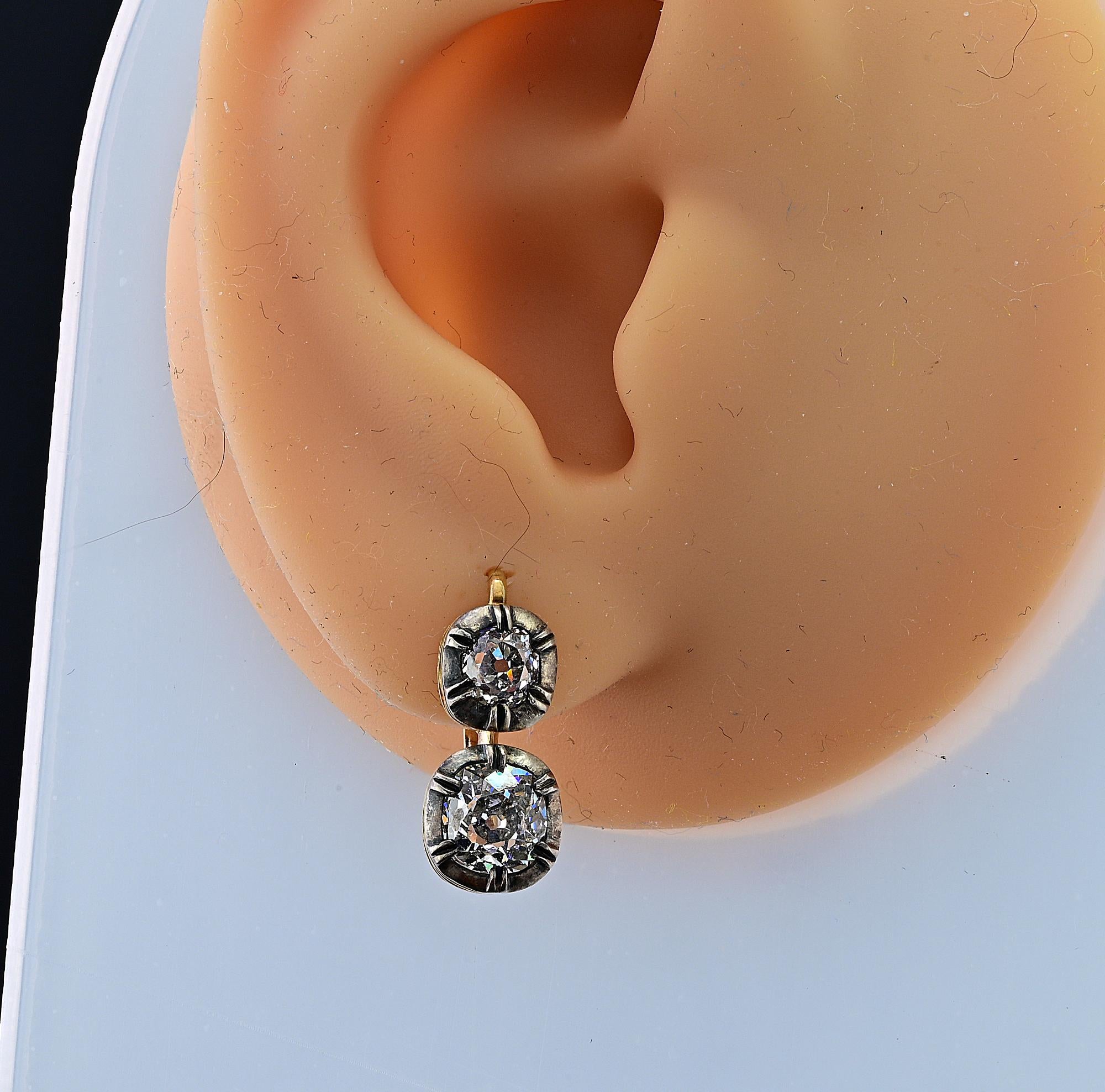 Victorian Style 3.00 Ct Mine Diamond Twin Solitaire Earrings For Sale 3